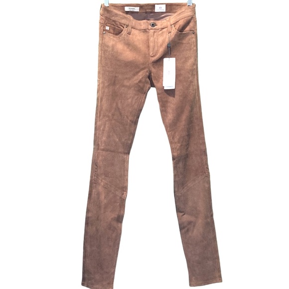 NWT AG Adriano Goldschmied Tan Polished Stretch Suede Super Skinny Legging-Sz 27 - Picture 3 of 13